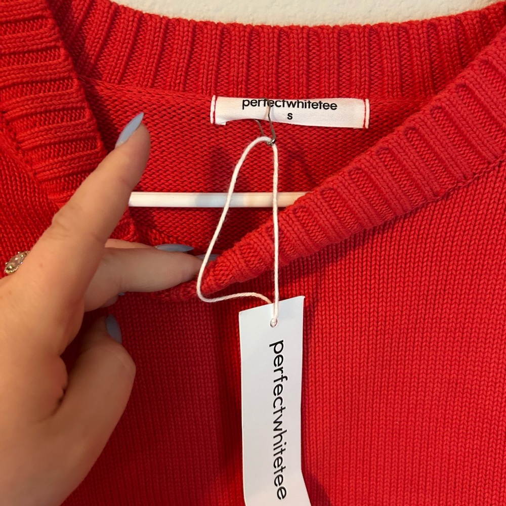 Women’s perfectwhitetee Sweater Janet Cotton Crewneck Sweater Poppy Red Slouch - Picture 7 of 7